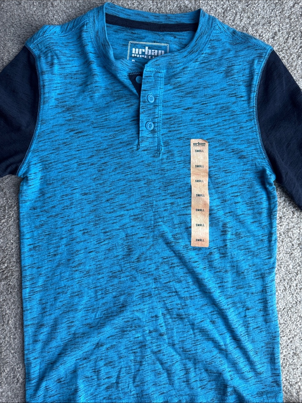 urban pipeline Heathered Blue Short-Sleeve Henley with Navy Sleeves